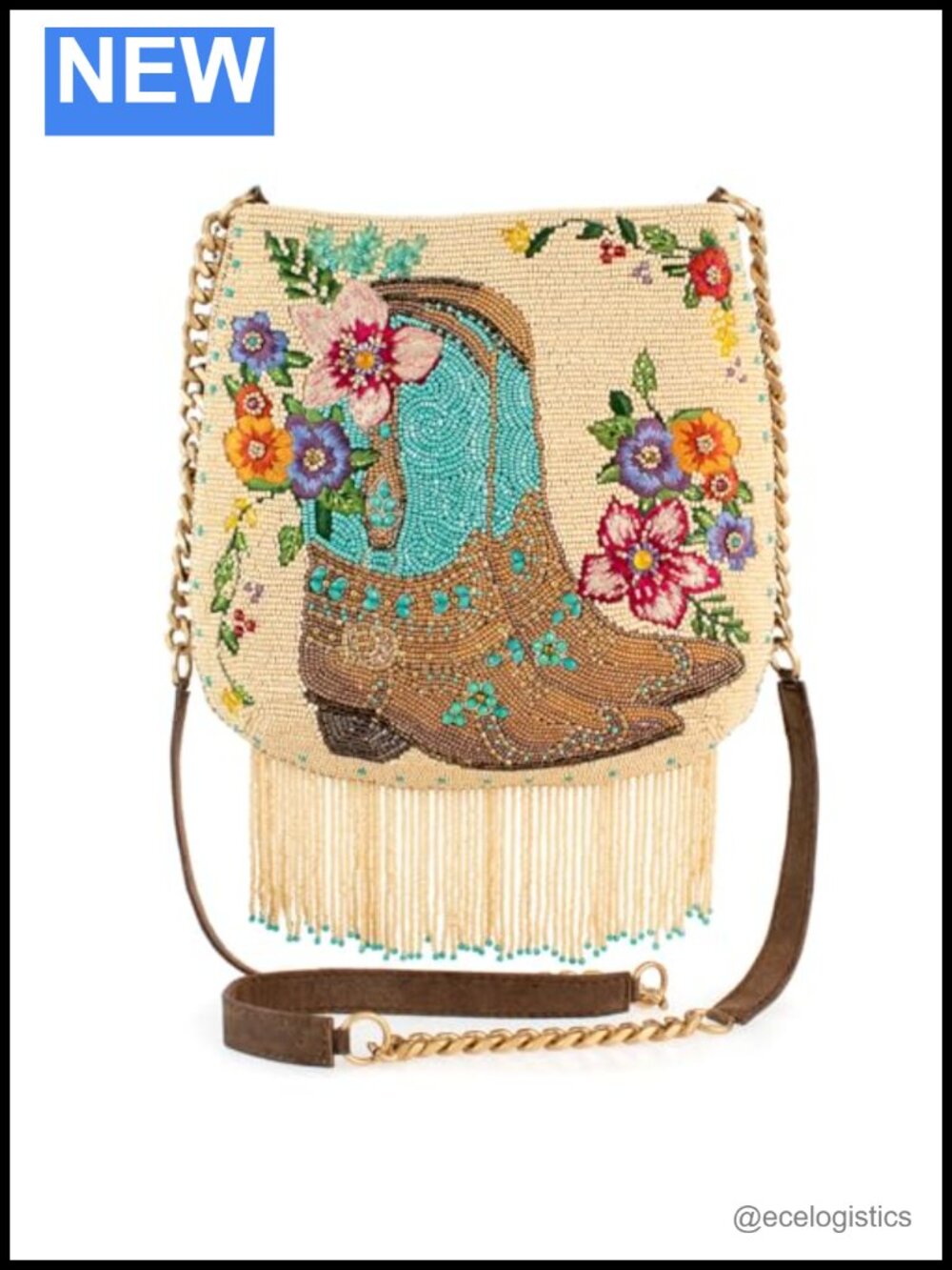 Mary Frances Beaded Crossbody Bag with Western Boot Fringe, Multicolor